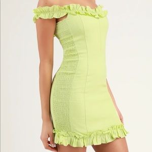 NWT Elati Lime Green Ruffled Off-the-Shoulder Bodycon Dress
